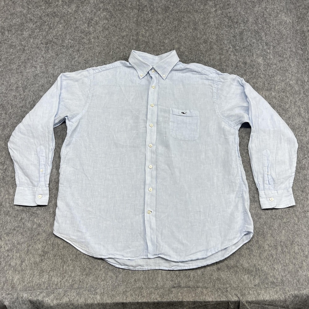 Vineyard Vines Shirt Mens XL Light Blue Striped Classic Tucker Linen Button Down